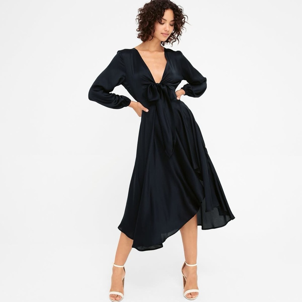 Sheike Sz 10 Satin Black Feminine Flowy Midi Dress